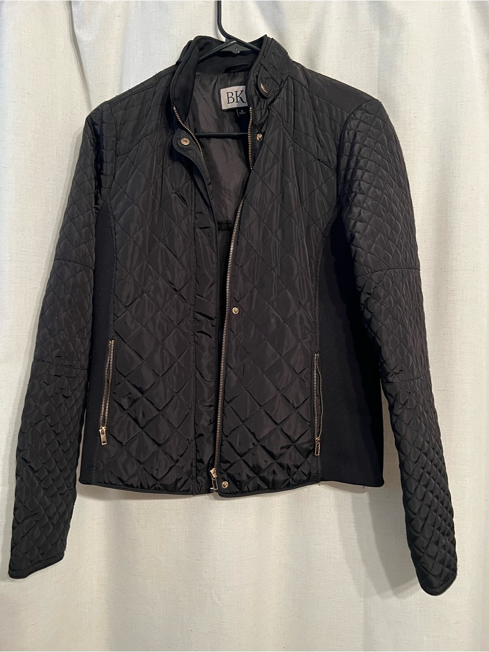 BKE Black Quilted Puffer-Style Jacket with Gold Zippers